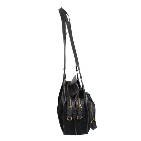 BICA CHEIA BLACK CRINKLED GENUINE LEATHER SUEDE TOTE SHOULDER BAG HANDBAG PURSE - Picture 3 of 10